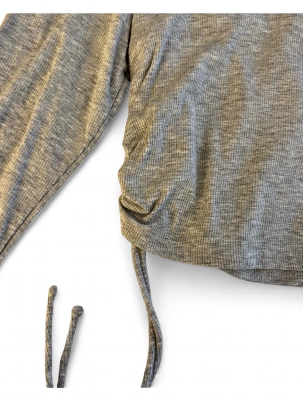 Adika Grey Ribbed Long-Sleeve Drawstring Top - Picture 4 of 4